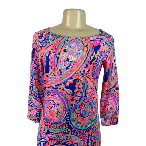 Lilly Pulitzer Multicolor Paisley Print 3/4 Sleeve Shift Dress Womens Size S