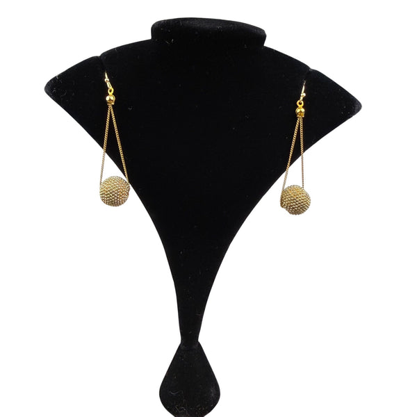 Gold Tone Necklace & Earrings Set Long Chain Tassel Detailing Textured Spheres