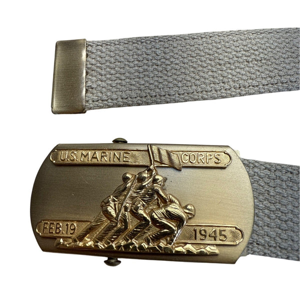 Vintage U.S. Marine Corps Belt With Feb. 19 1945 Gold Buckle & Tan Woven Strap