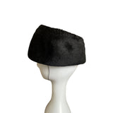 Vintage Black Faux Fur Pillbox Hat With Rhinestone & Mesh Accents