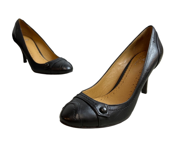 Brooks Brothers Women's Black Leather Cap Toe Heels Sz 6.5