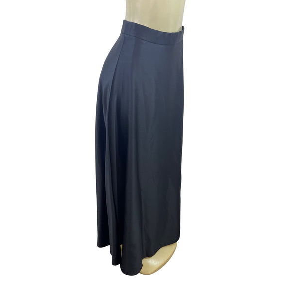 Womens Black Satin Maxi Skirt With Back Zipper & Hook Closure Sz 9-10