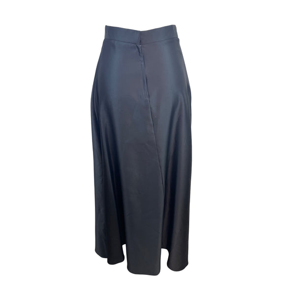 Womens Black Satin Maxi Skirt With Back Zipper & Hook Closure Sz 9-10