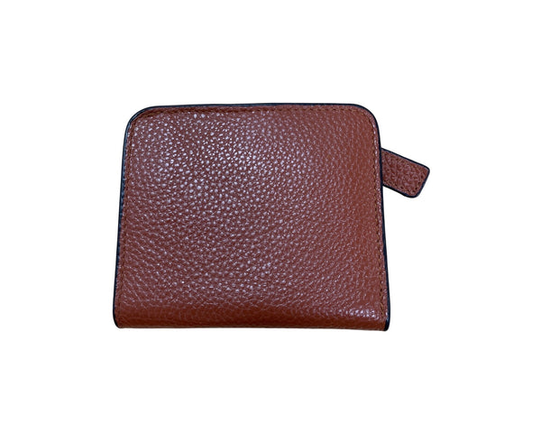 Brown Leather Womens Bifold Wallet With Snap Closure / ID Window & Zippered Coin Pocket