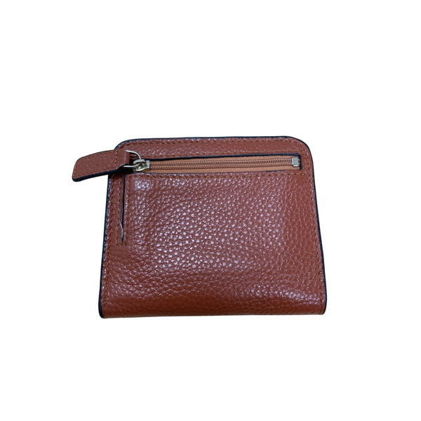 Brown Leather Womens Bifold Wallet With Snap Closure / ID Window & Zippered Coin Pocket