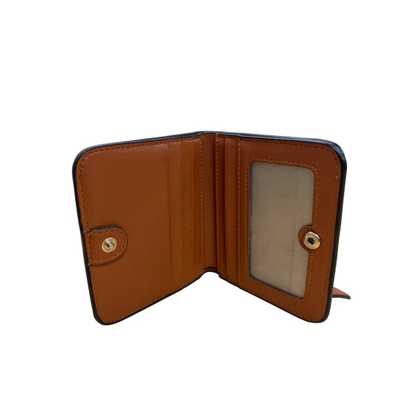 Brown Leather Womens Bifold Wallet With Snap Closure / ID Window & Zippered Coin Pocket