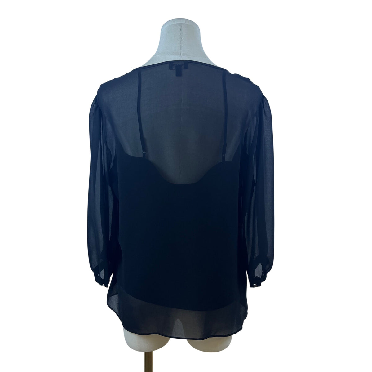 Talbots Women Black Polyester Camisole & Sheer Button-Up Blouse Set Size 14P