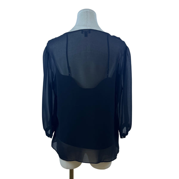 Talbots Women Black Polyester Camisole & Sheer Button-Up Blouse Set Size 14P