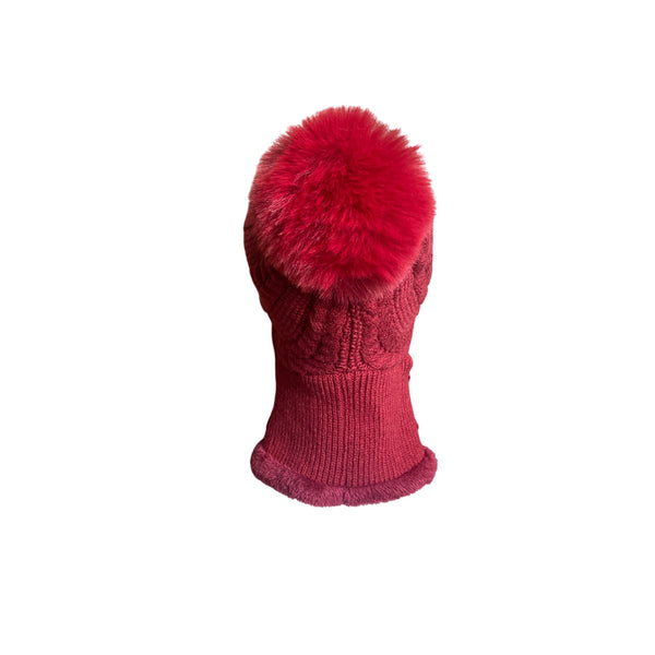 Unbranded Knitted Red With Pom Pom & Neck Warmer Winter Cap