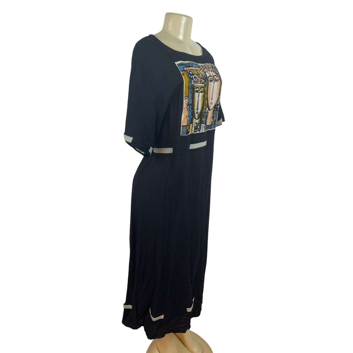 Reversal Black Dress With Abstract Art Print & Contrast Trim Size 1X - New