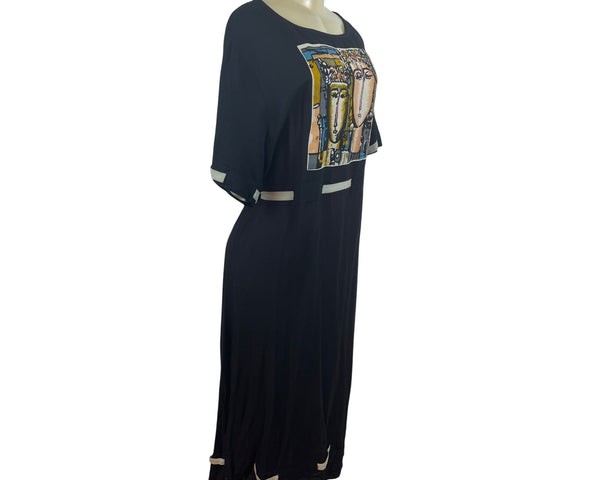 Reversal Black Dress With Abstract Art Print & Contrast Trim Size 1X - New