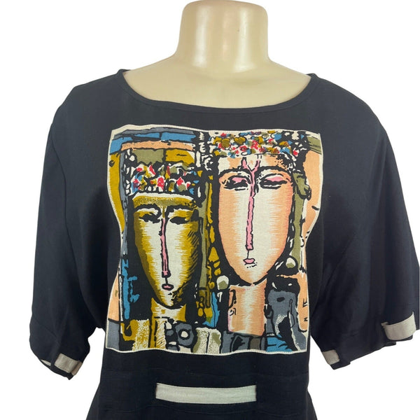 Reversal Black Dress With Abstract Art Print & Contrast Trim Size 1X - New