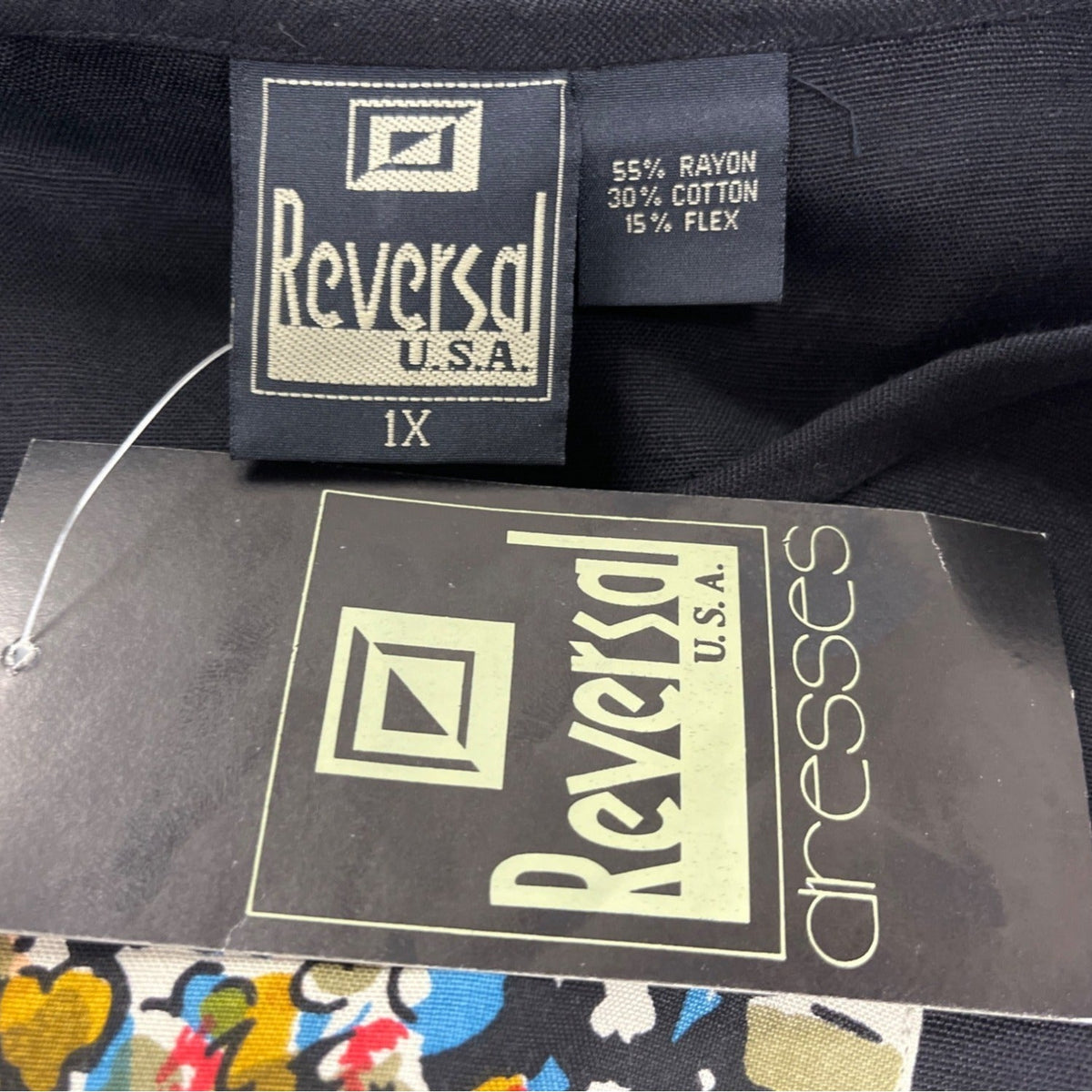 Reversal Black Dress With Abstract Art Print & Contrast Trim Size 1X - New