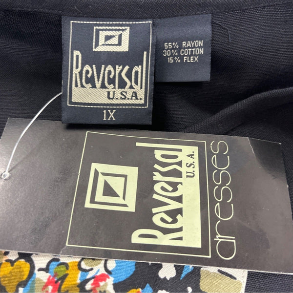 Reversal Black Dress With Abstract Art Print & Contrast Trim Size 1X - New