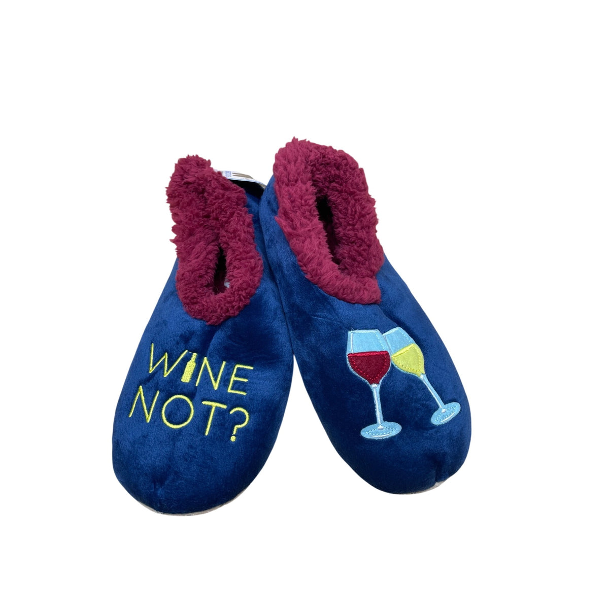 Snoozies Womens Blue Plush Slippers Embroidered Non-Skid Sole Cozy L 9/10