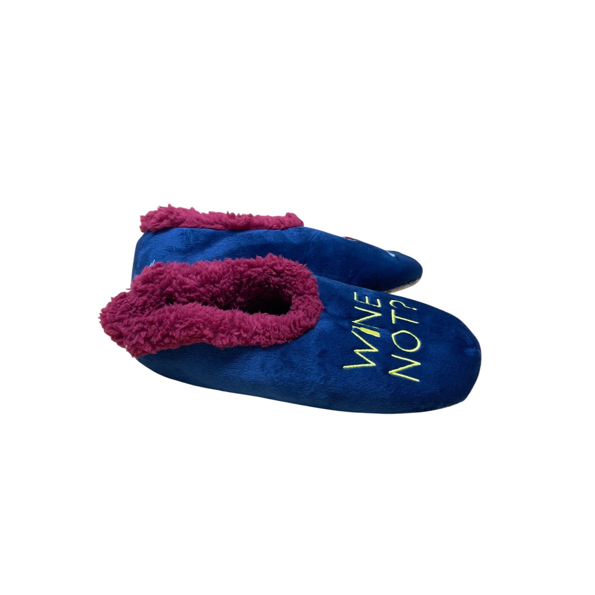 Snoozies Womens Blue Plush Slippers Embroidered Non-Skid Sole Cozy L 9/10