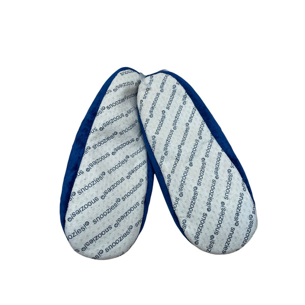 Snoozies Womens Blue Plush Slippers Embroidered Non-Skid Sole Cozy L 9/10