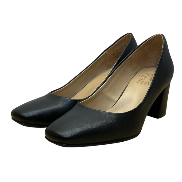 Naturalizer Women’s Black Smooth Faux Leather Warner Block Heel Pumps Size 6M
