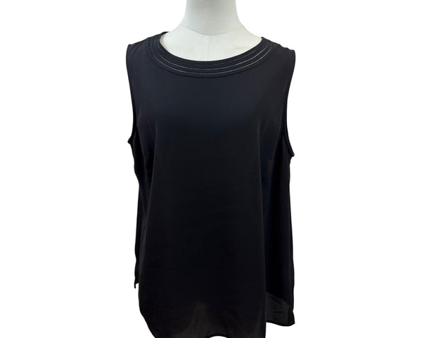 Talbots Womens Black Sleeveless Blouse With Embroidered Neckline Sz L