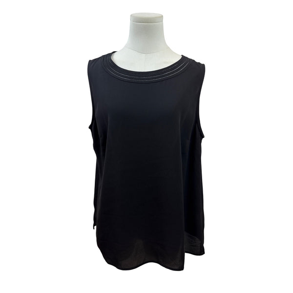 Talbots Womens Black Sleeveless Blouse With Embroidered Neckline Sz L