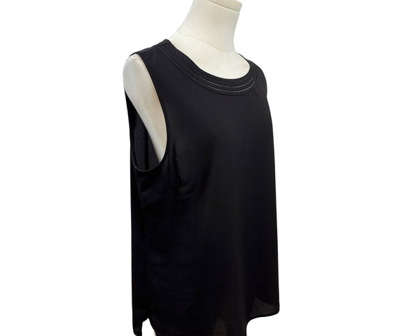 Talbots Womens Black Sleeveless Blouse With Embroidered Neckline Sz L