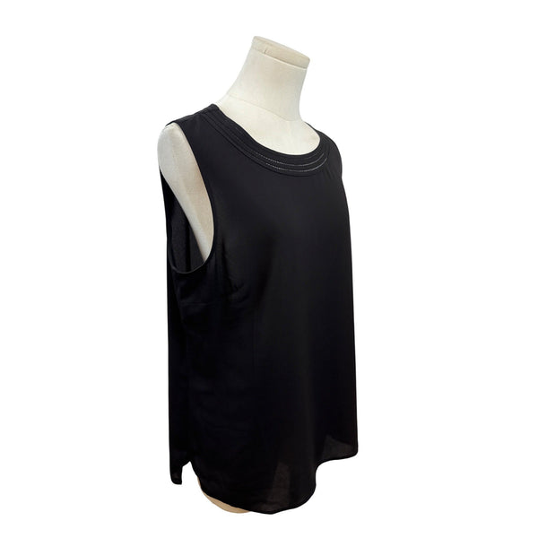 Talbots Womens Black Sleeveless Blouse With Embroidered Neckline Sz L