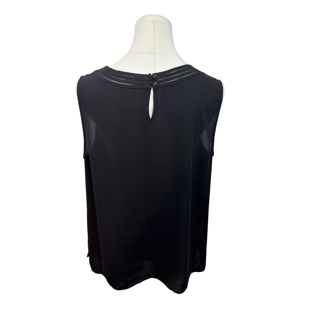 Talbots Womens Black Sleeveless Blouse With Embroidered Neckline Sz L
