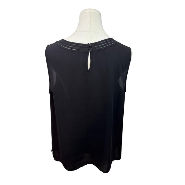 Talbots Womens Black Sleeveless Blouse With Embroidered Neckline Sz L