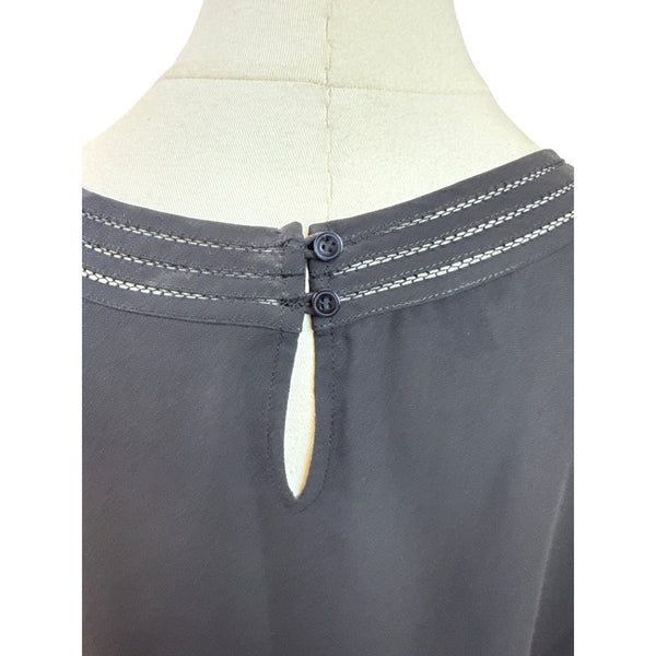 Talbots Womens Black Sleeveless Blouse With Embroidered Neckline Sz L