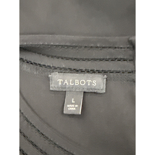 Talbots Womens Black Sleeveless Blouse With Embroidered Neckline Sz L