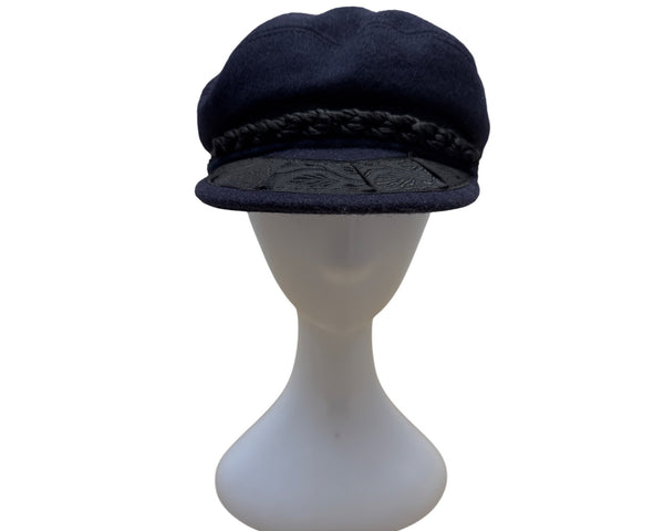 Vintage Greek Fisherman Cap Navy Wool & Cotton Braided Trim One Size