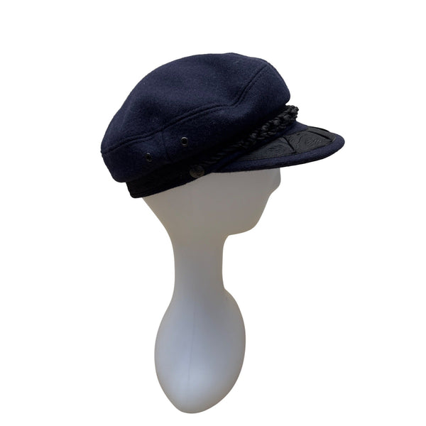Vintage Greek Fisherman Cap Navy Wool & Cotton Braided Trim One Size