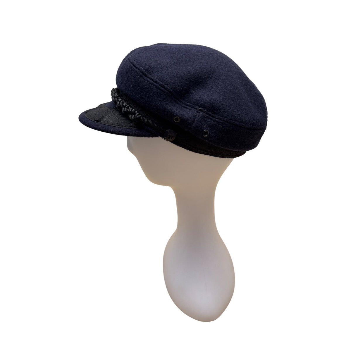 Vintage Greek Fisherman Cap Navy Wool & Cotton Braided Trim One Size