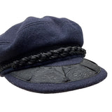 Vintage Greek Fisherman Cap Navy Wool & Cotton Braided Trim One Size