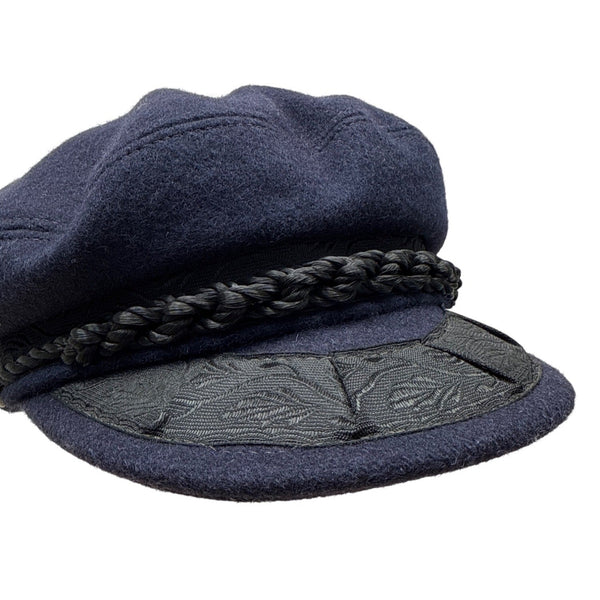 Vintage Greek Fisherman Cap Navy Wool & Cotton Braided Trim One Size