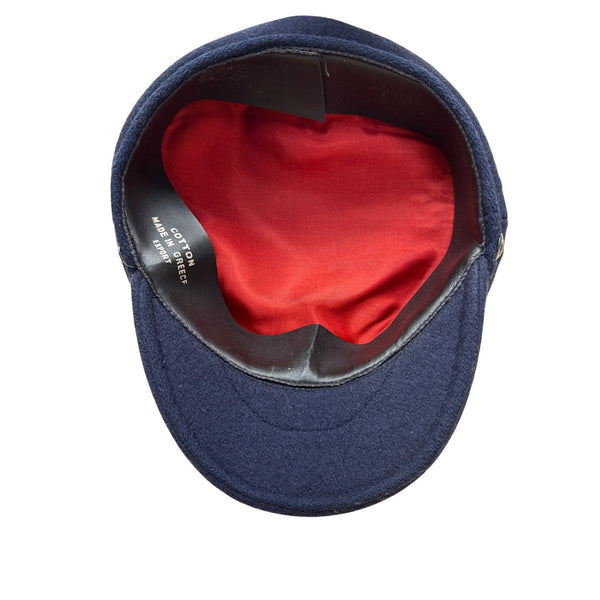 Vintage Greek Fisherman Cap Navy Wool & Cotton Braided Trim One Size