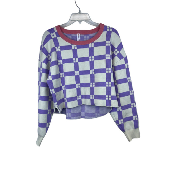 Daily Practice Womens Pink & Purple Knit Checkered Sweater Long-Sleeve Casual Size M