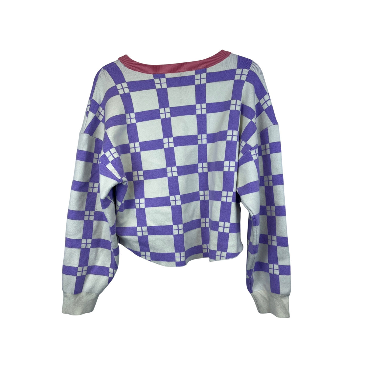 Daily Practice Womens Pink & Purple Knit Checkered Sweater Long-Sleeve Casual Size M