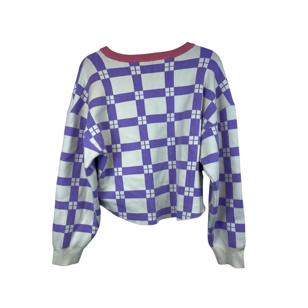 Daily Practice Womens Pink & Purple Knit Checkered Sweater Long-Sleeve Casual Size M