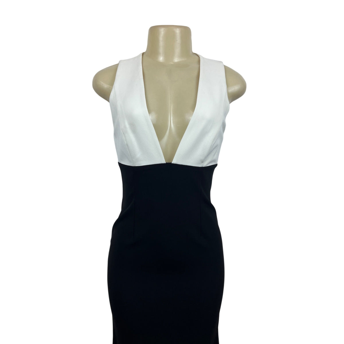 Two-Tone Black & White Maxi Dress 50% Acetate Sleeveless Contrast Design New