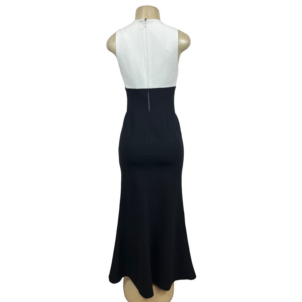 Two-Tone Black & White Maxi Dress 50% Acetate Sleeveless Contrast Design New