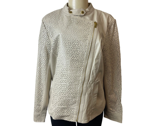 Iman Women's Beige Leather Zip Up Long Sleeve Jacket Sz XL - NWT