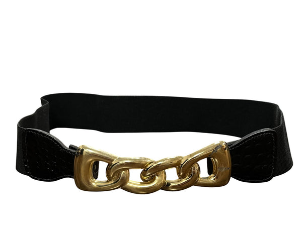 Black Gold Tone Elastic Chain Link Belt Women’s Fashion
