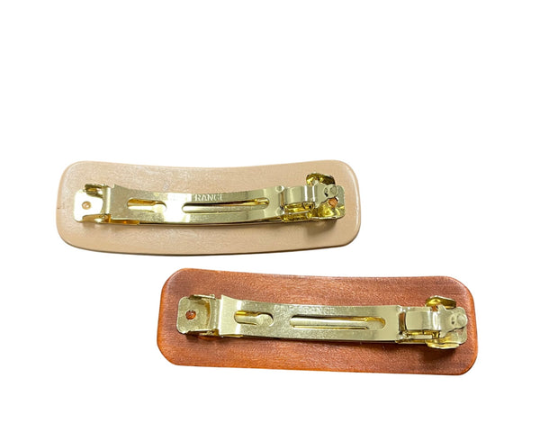 French-Made Womens Tan & Mahogany Decorative Hair Barrettes Plastic & Metal