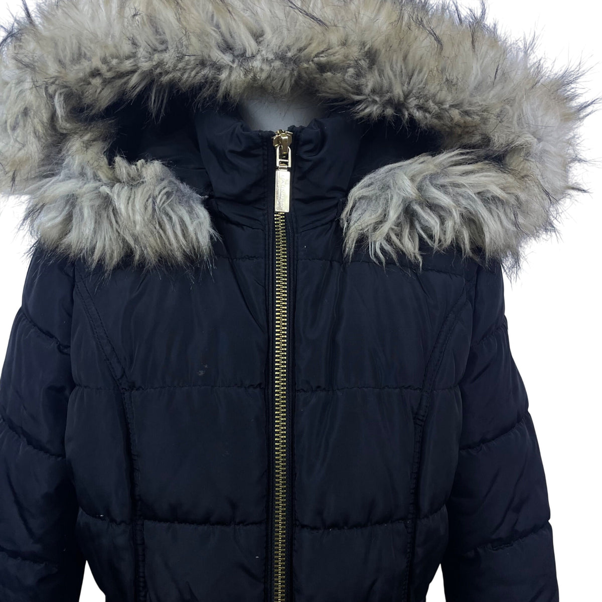 Laundry Women's Black Faux Fur Hooded Quilted Puffer Coat Size Small Winter