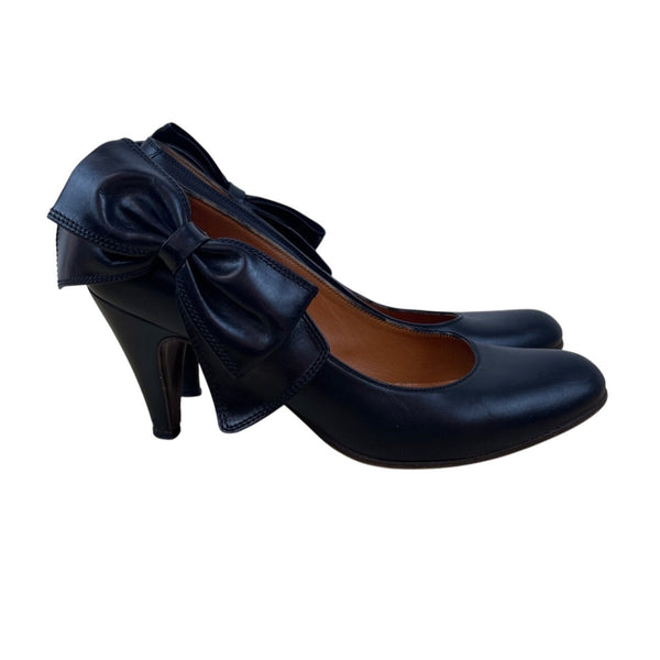 L’Autre Chose Black Leather Bow Detail High Heels Size 38 (US 7.5)