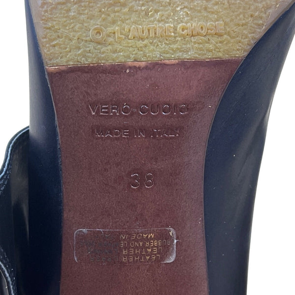 L’Autre Chose Black Leather Bow Detail High Heels Size 38 (US 7.5)
