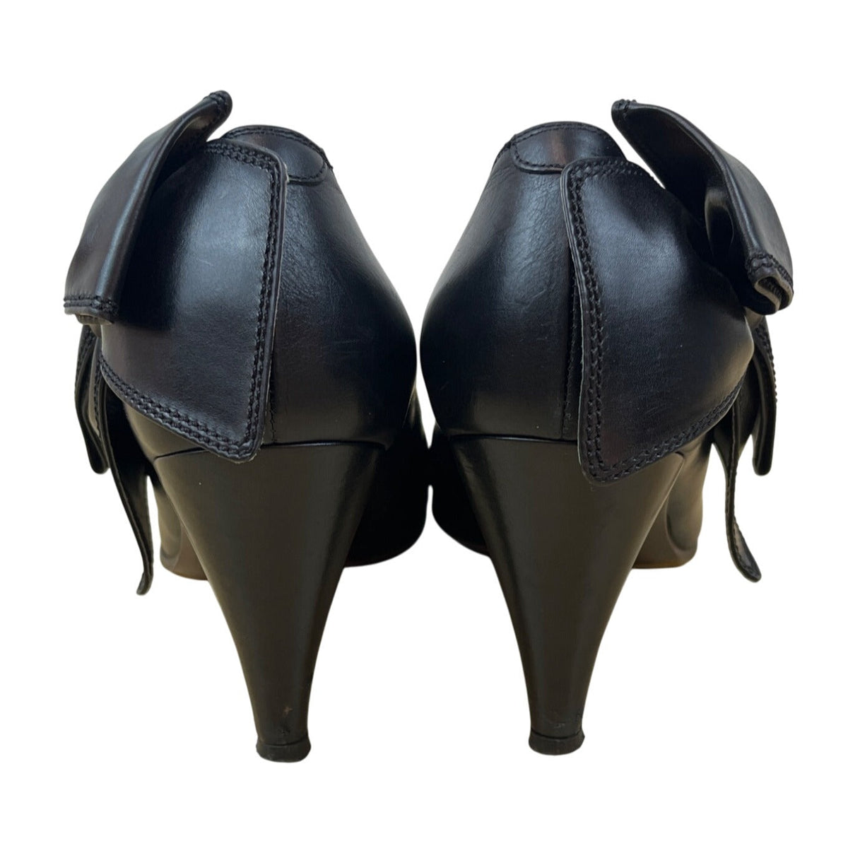 L’Autre Chose Black Leather Bow Detail High Heels Size 38 (US 7.5)