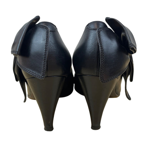 L’Autre Chose Black Leather Bow Detail High Heels Size 38 (US 7.5)