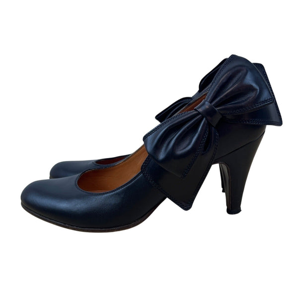 L’Autre Chose Black Leather Bow Detail High Heels Size 38 (US 7.5)
